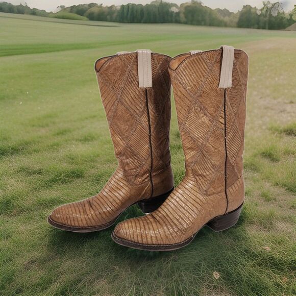 Vtg Laramie Leather Western Cowboy Boot Handmade Patchwork Lizard Brown Sz 6 D - Picture 1 of 11